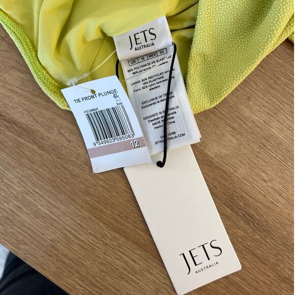 Jets Australia Tie Front Plunge Chartreuse Swimsuit Size USA 12 Fully Lined NWT - Picture 4 of 8